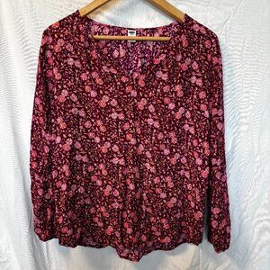 Floral V-Neck Long Sleeve Blouse - Pink